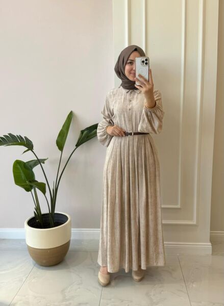 Kadın Jupe 7248 Kemerli Piliseli Elbise
