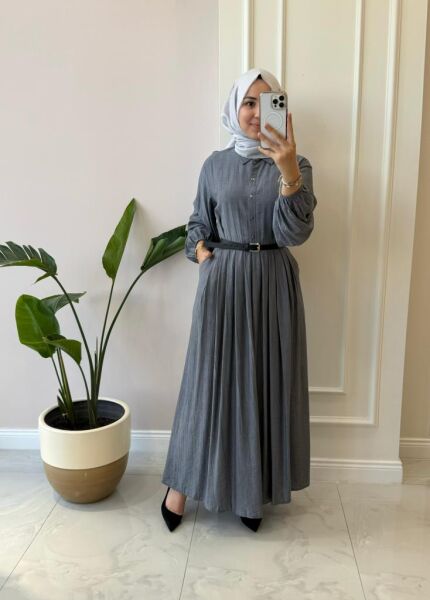 Kadın Jupe 7248 Kemerli Piliseli Elbise