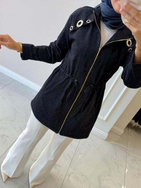 Kadın 9264 Halka Detay Kot Kap