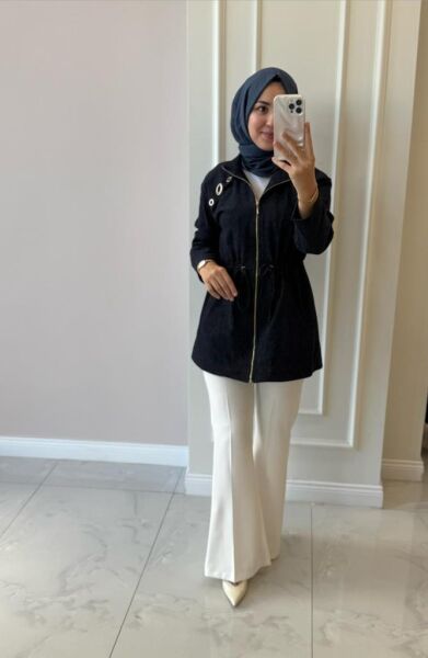 Kadın 9264 Halka Detay Kot Kap