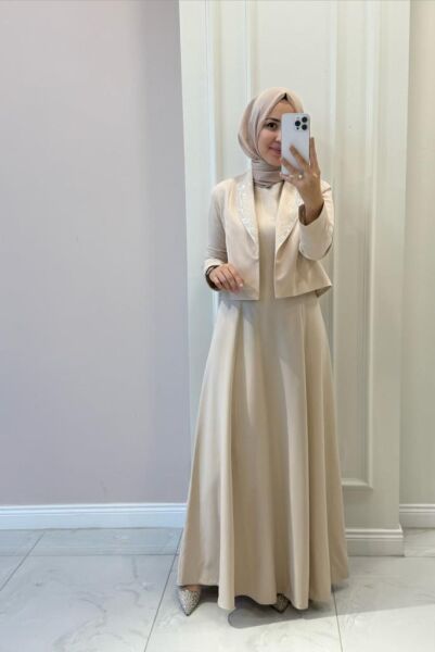 Kadın 31210 Yakası Taşlı Ceketli Elbise