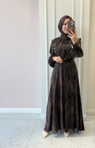 6551 Omzu Düğmeli Cupra Elbise