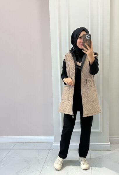 18802-1 Kapitone Yelekli Üçlü Takım