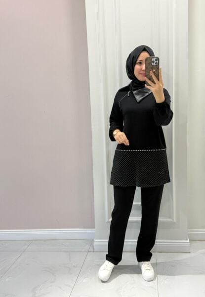 25164 Yakası Deri Detaylı Takım