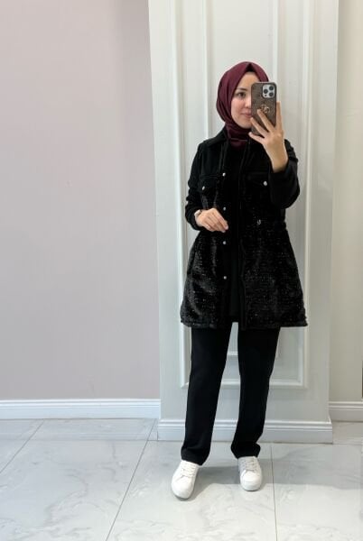 25125 Kürk Detaylı Yelekli Üçlü Takım