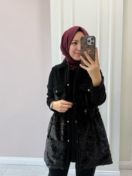 25125 Kürk Detaylı Yelekli Üçlü Takım