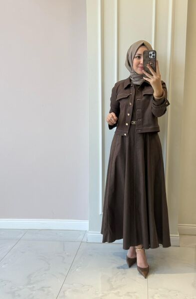 20751 Denim Ceketli Elbise Takım