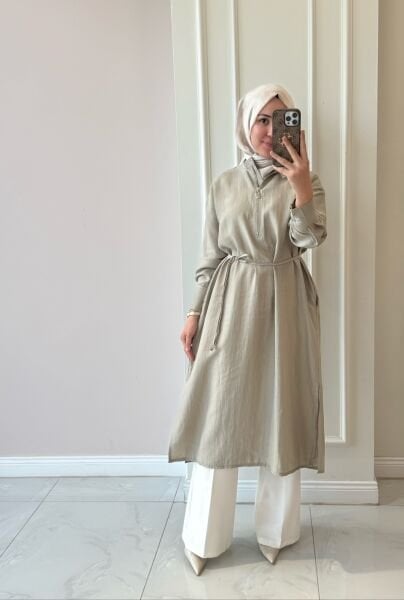 3363 Yakası Fermuar Detaylı Tunik