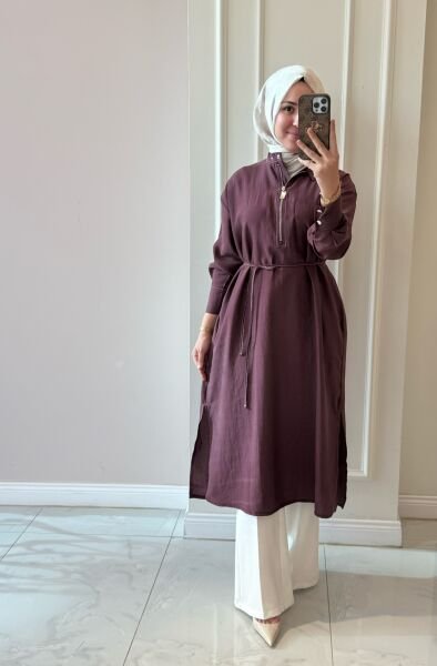 3363 Yakası Fermuar Detaylı Tunik