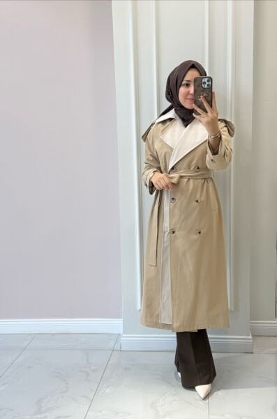 32445 Çift Renkli Trenç