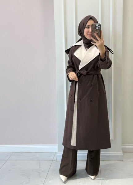 32445 Çift Renkli Trenç