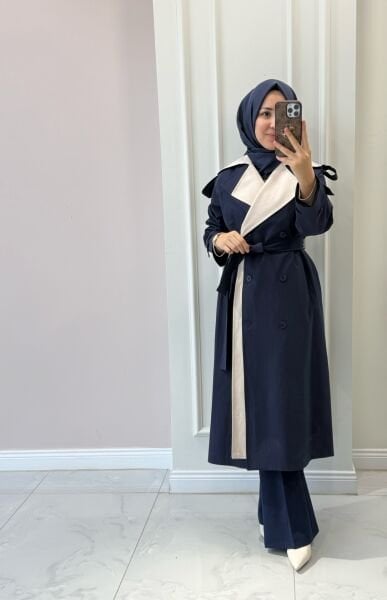 32445 Çift Renkli Trenç