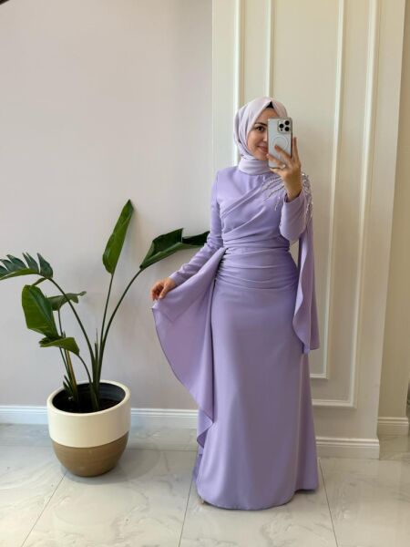 Kadın 4873 Omuzu Detaylı Krep Abiye