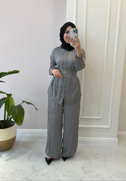 Kadın 8561 Gizli Düğmeli Pantolonlu Takım