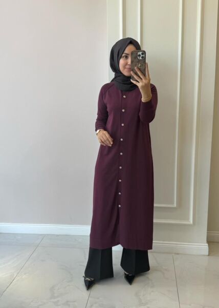 Kadın Nuss 512 Düz Düğmeli Triko Hırka