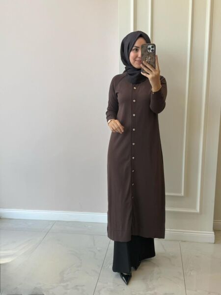 Kadın Nuss 512 Düz Düğmeli Triko Hırka