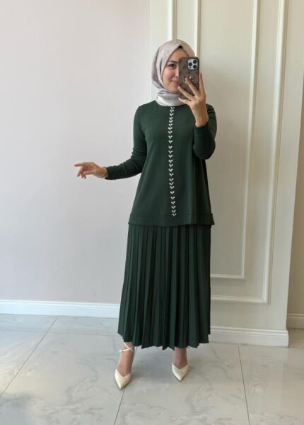 Kadın Nuss 1351 Piliseli Etekli Triko Takım