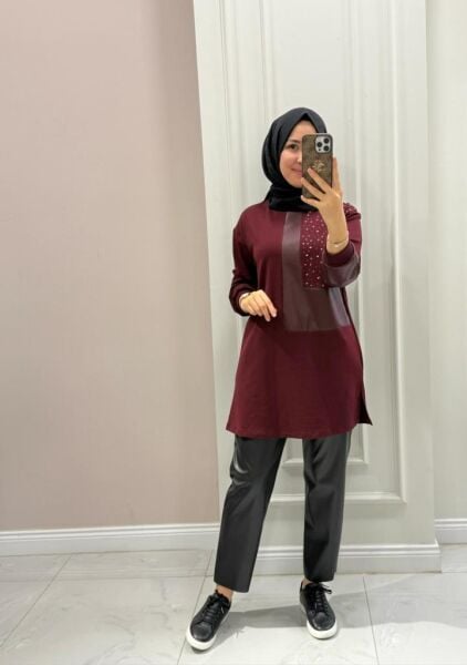 Kadın 10738 Yanı Taşlı Tunik