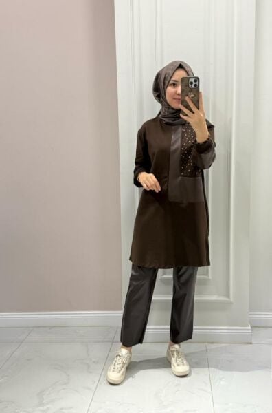 Kadın 10738 Yanı Taşlı Tunik