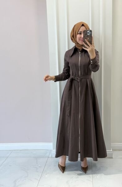 6545 Fermuarlı Kot Elbise