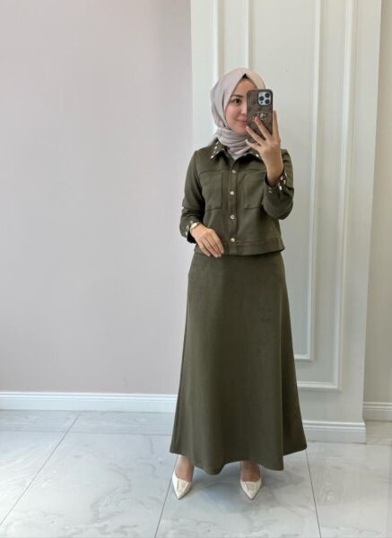 Kadın 31230 Süet Etekli Takım