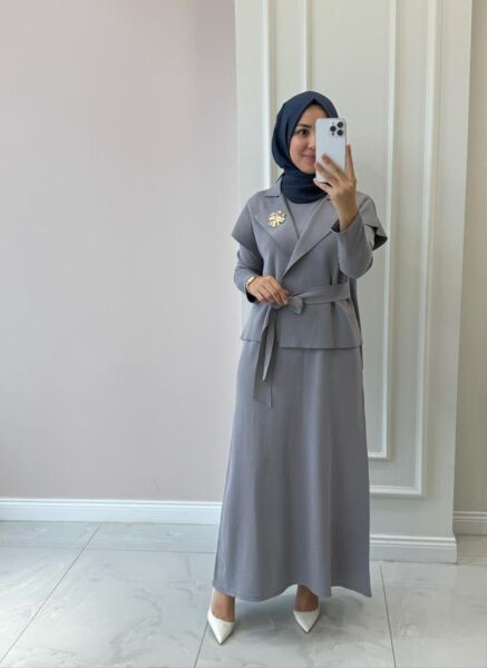 Kadın Jupe 1401 Yelekli Elbiseli Triko Takım