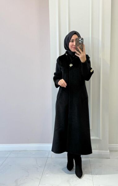 Kadın 36307 Düğmeli Tay Tüyü Kaban