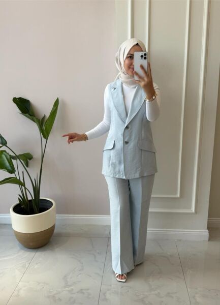 Kadın 8546 Yelekli Pantolonlu Takım