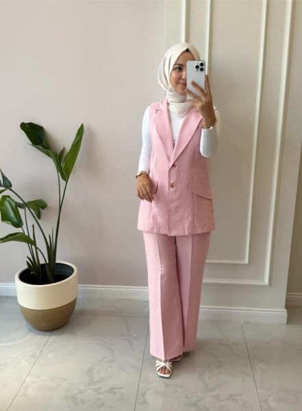 Kadın 8546 Yelekli Pantolonlu Takım