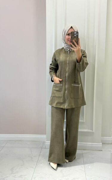 31227-1 Süet Pantolonlu Takım