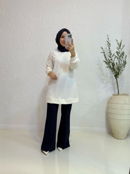 Kadın 10616 Omuzu Çiçek Kabartmalı Tunik