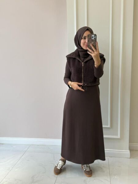 Kadın 7261 Kürk Yelekli Elbise