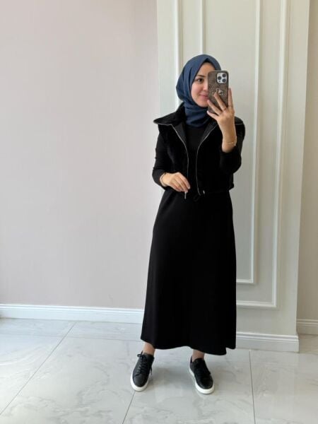 Kadın 7261 Kürk Yelekli Elbise