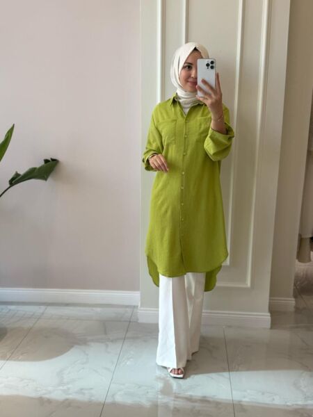 Kadın 10686 Düğmeli Uzun Tunik