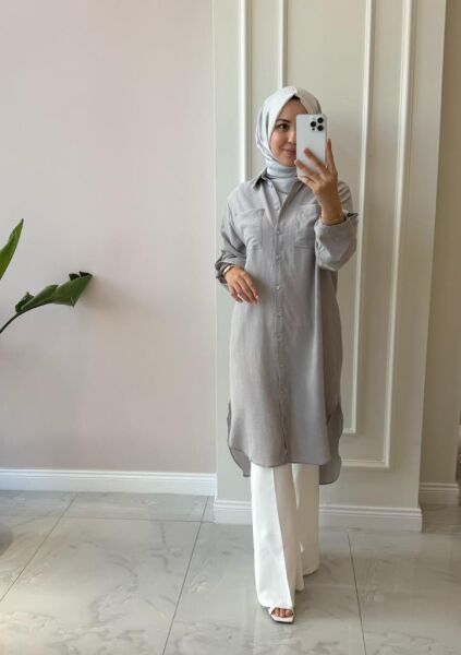 Kadın 10686 Düğmeli Uzun Tunik