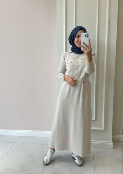 Kadın 1404 Düğmeli Triko Takım