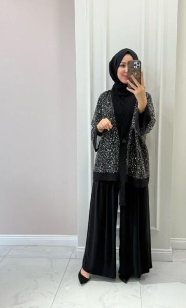 Kadın 6492 File Pul Payet Üçlü Takım