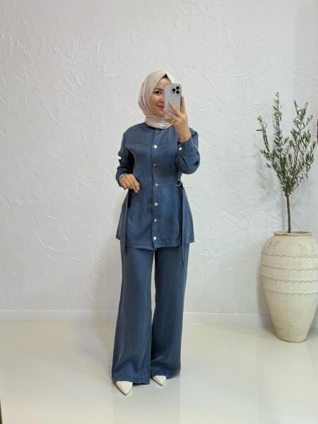 Kadın 8514 Beli Tokalı Pantolonlu Takım
