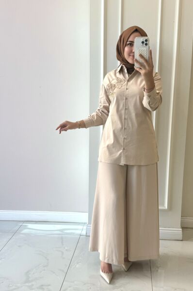 31436 Çiçek Detaylı Gömlek