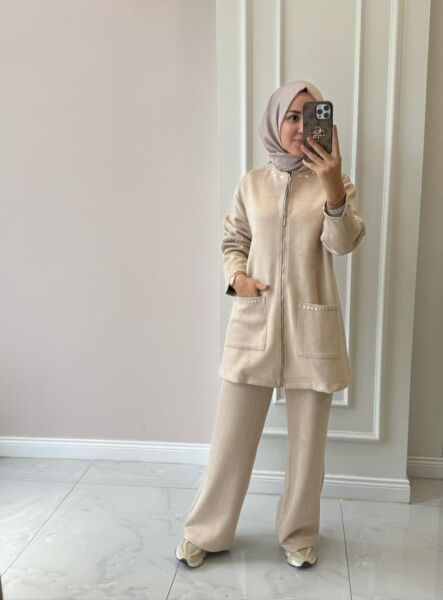 Kadın 31227 Süet Pantolonlu Takım