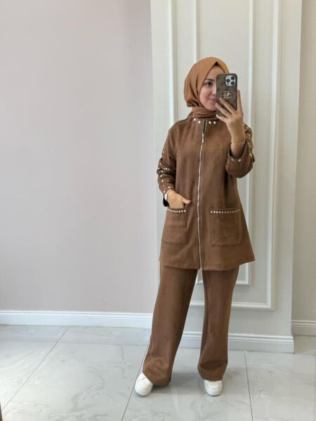 Kadın 31227 Süet Pantolonlu Takım