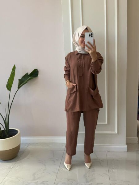 Kadın 8527 Torba Cepli Pantolonlu Takım