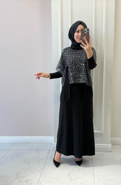 Kadın 6518 File Pul Detaylı Elbise