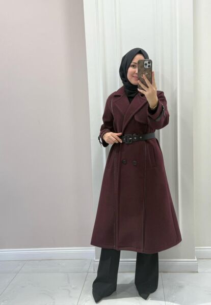 6517 Şerit Detaylı Kaşe Kaban