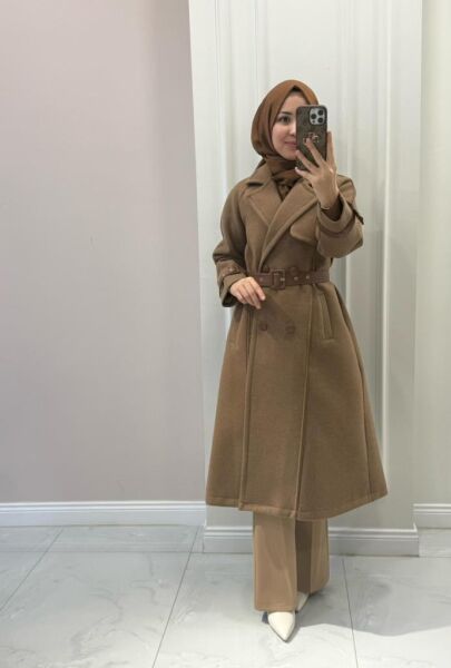 6517 Şerit Detaylı Kaşe Kaban