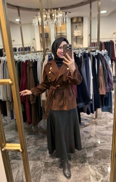 Kadın 32405 Süet Kısa Trenç