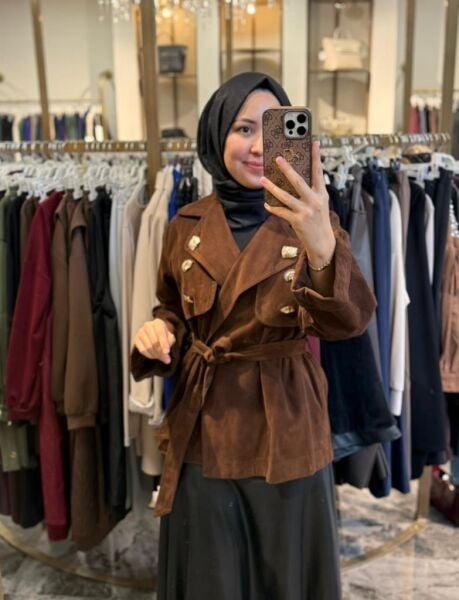 Kadın 32405 Süet Kısa Trenç