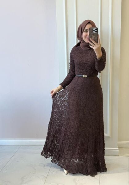 51246  Bürümcük Uzun Dantel Elbise