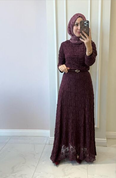 51246  Bürümcük Uzun Dantel Elbise