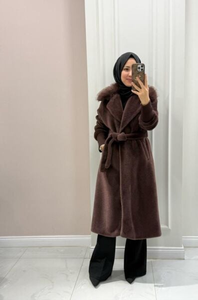 Kadın 15229 Angora Kürklü Kaban